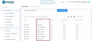 Separate the column for 'username' - Timesheet